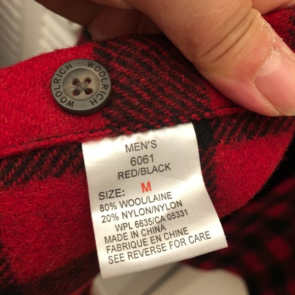 Woolrich men long sleeve wool shirt jacket in red plaid, M - Picture 7 of 12